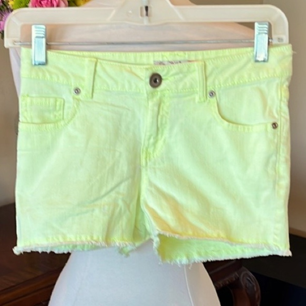 Neon Yellow Denim Cutoff Shorts Adjustable Waist